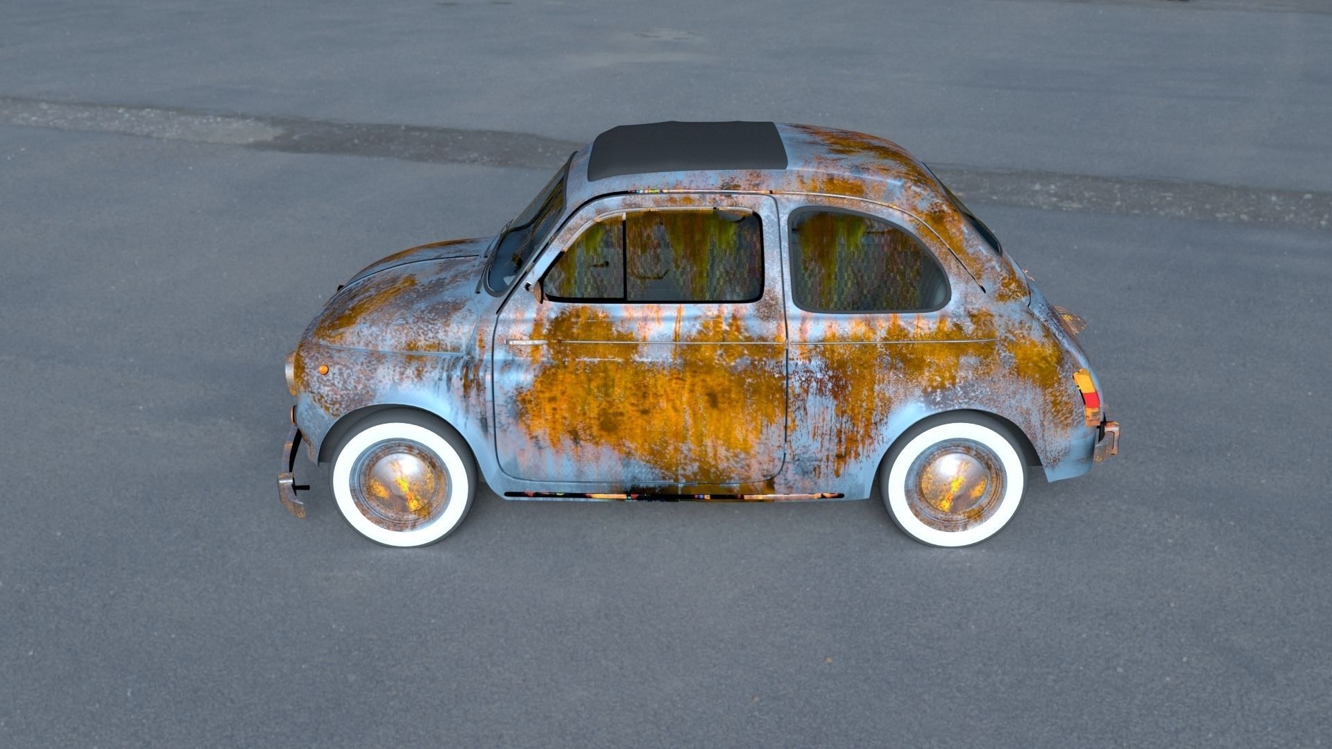 Fiat 500 Nuova 1957 with interior rusty HDRI 3D model_24