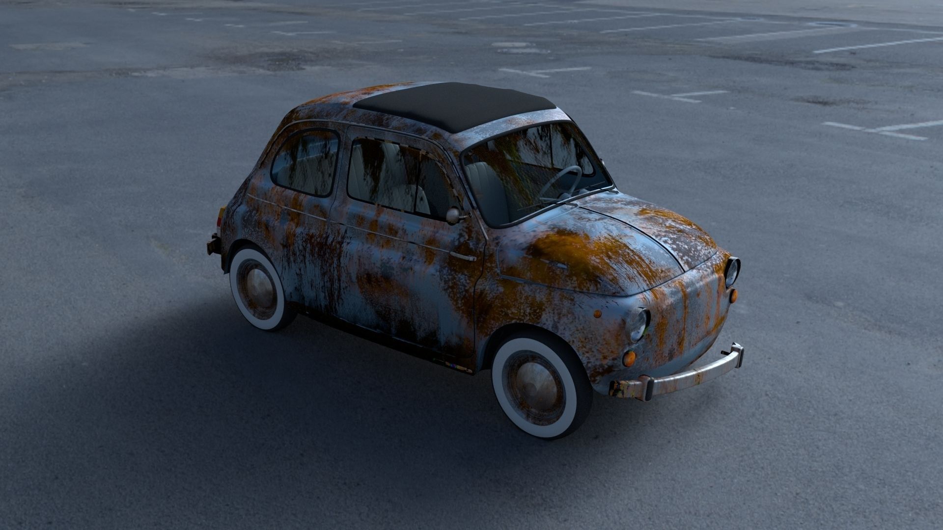 Fiat 500 Nuova 1957 with interior rusty HDRI 3D model_40