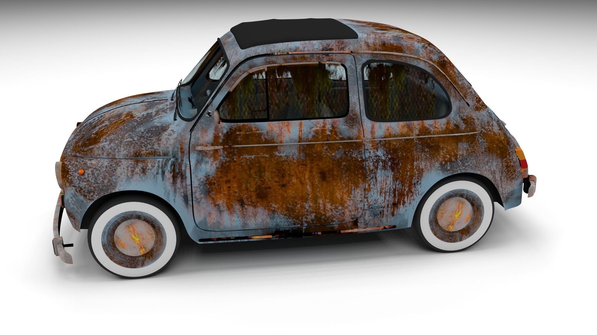 Fiat 500 Nuova 1957 with interior rusty HDRI 3D model_4