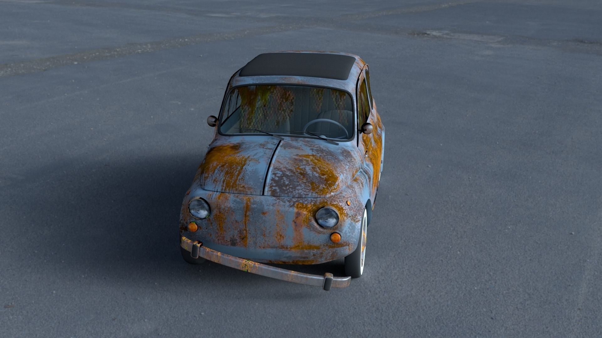 Fiat 500 Nuova 1957 with interior rusty HDRI 3D model_28