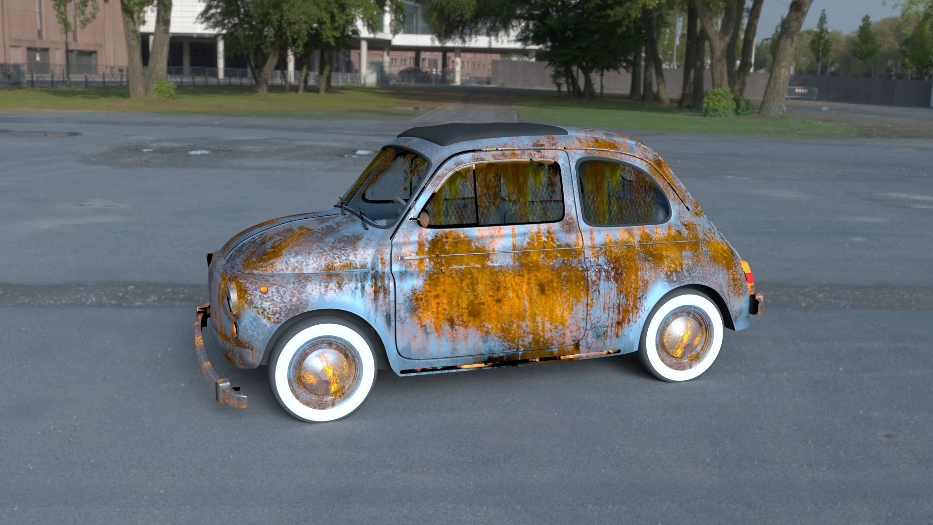 Fiat 500 Nuova 1957 with interior rusty HDRI 3D model_34