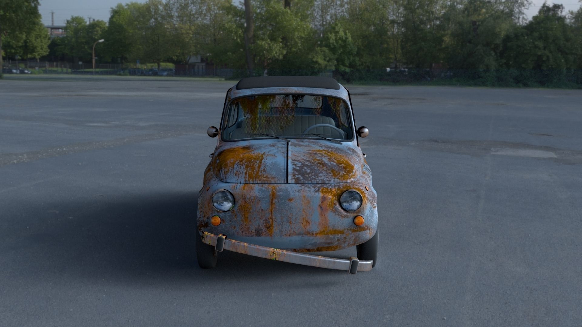 Fiat 500 Nuova 1957 with interior rusty HDRI 3D model_1