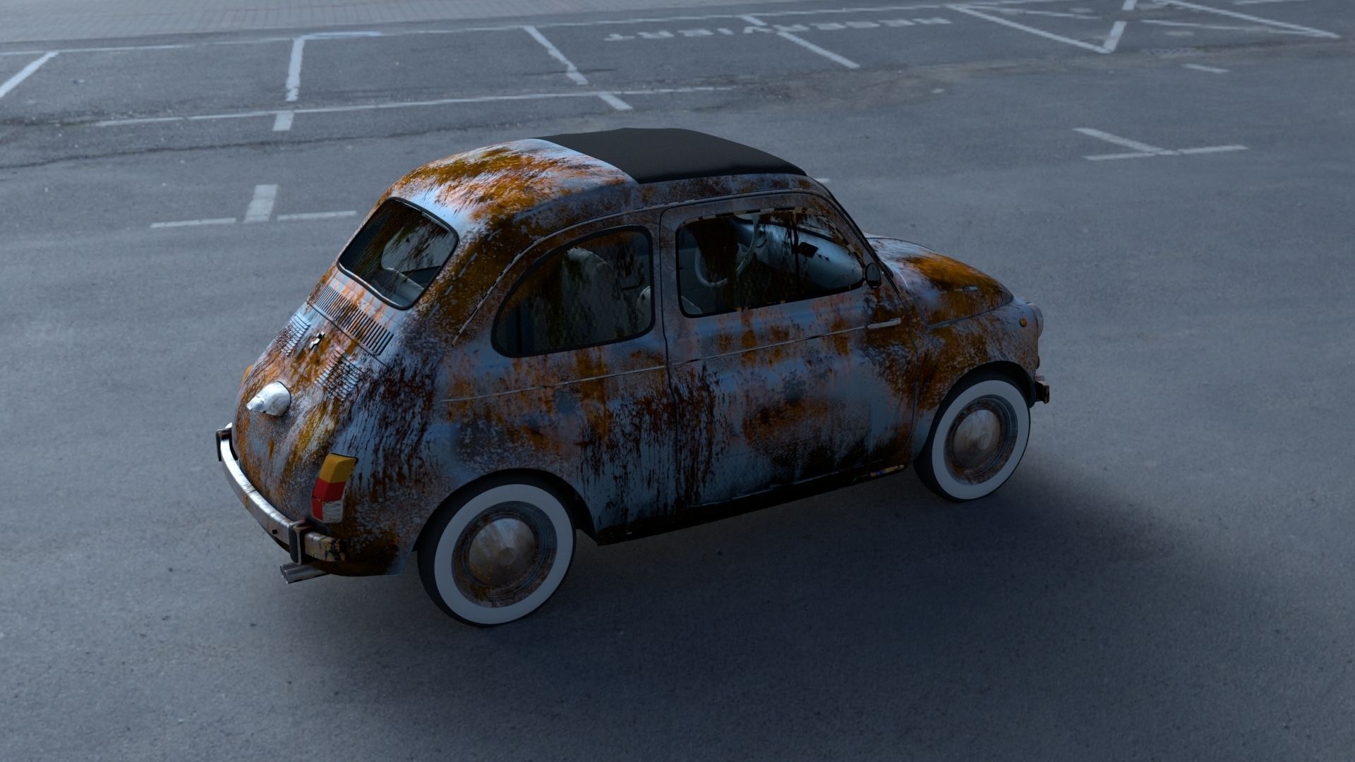 Fiat 500 Nuova 1957 with interior rusty HDRI 3D model_18
