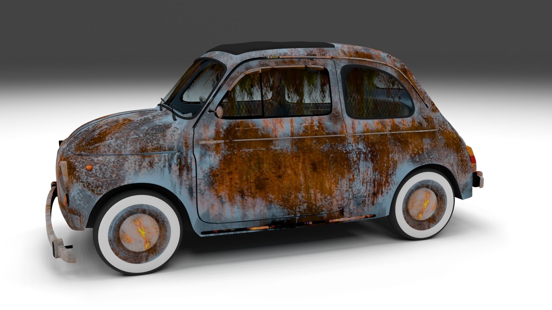 Fiat 500 Nuova 1957 with interior rusty HDRI 3D model_12