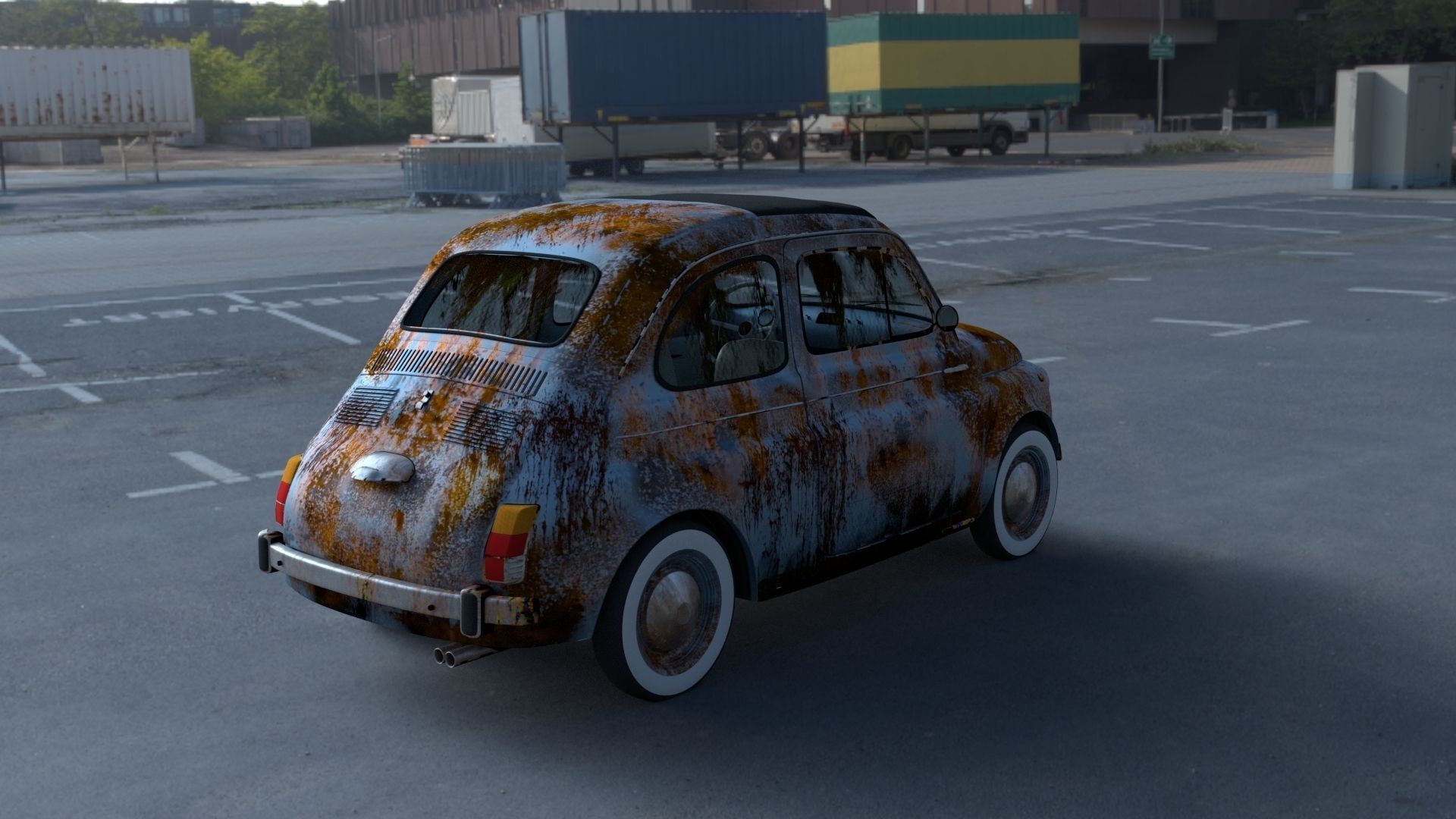 Fiat 500 Nuova 1957 with interior rusty HDRI 3D model_2