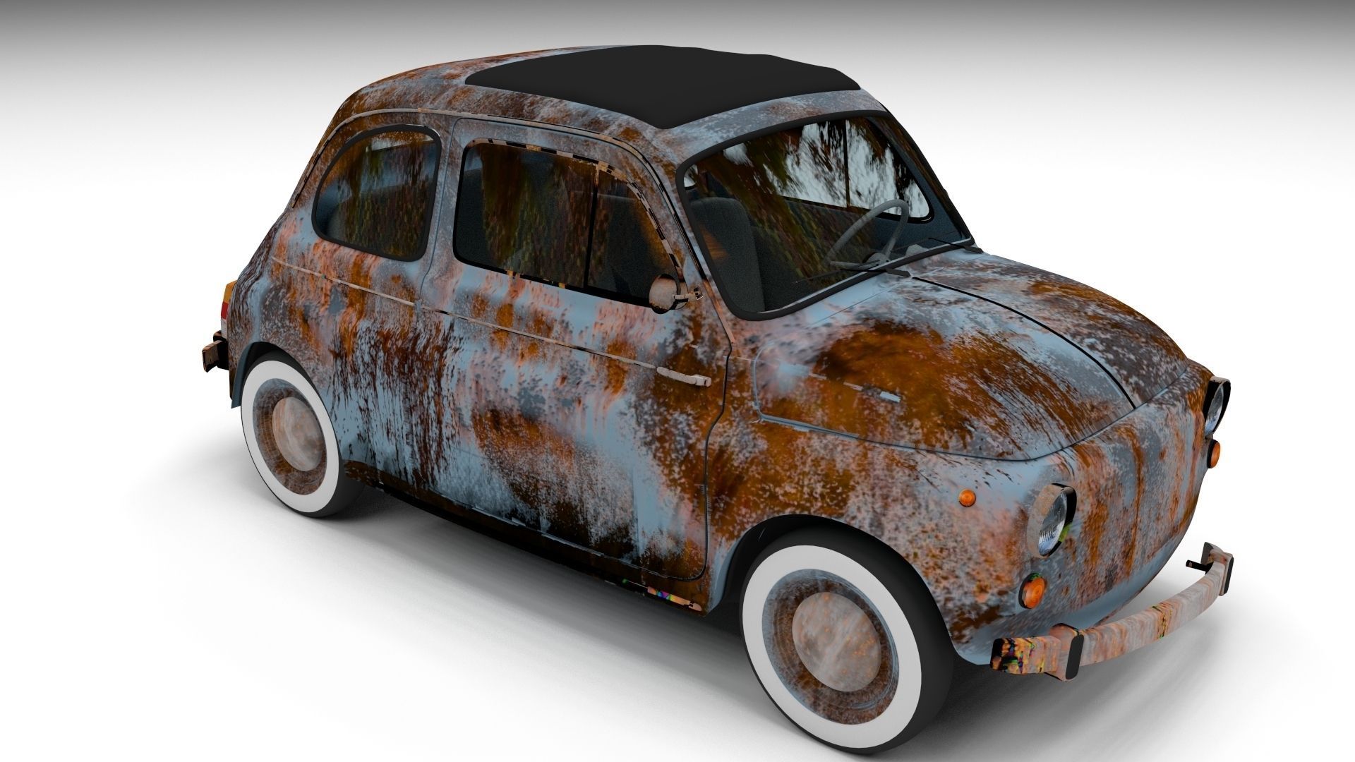 Fiat 500 Nuova 1957 with interior rusty HDRI 3D model_19