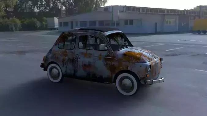 Fiat 500 Nuova 1957 with interior rusty HDRI 3D model