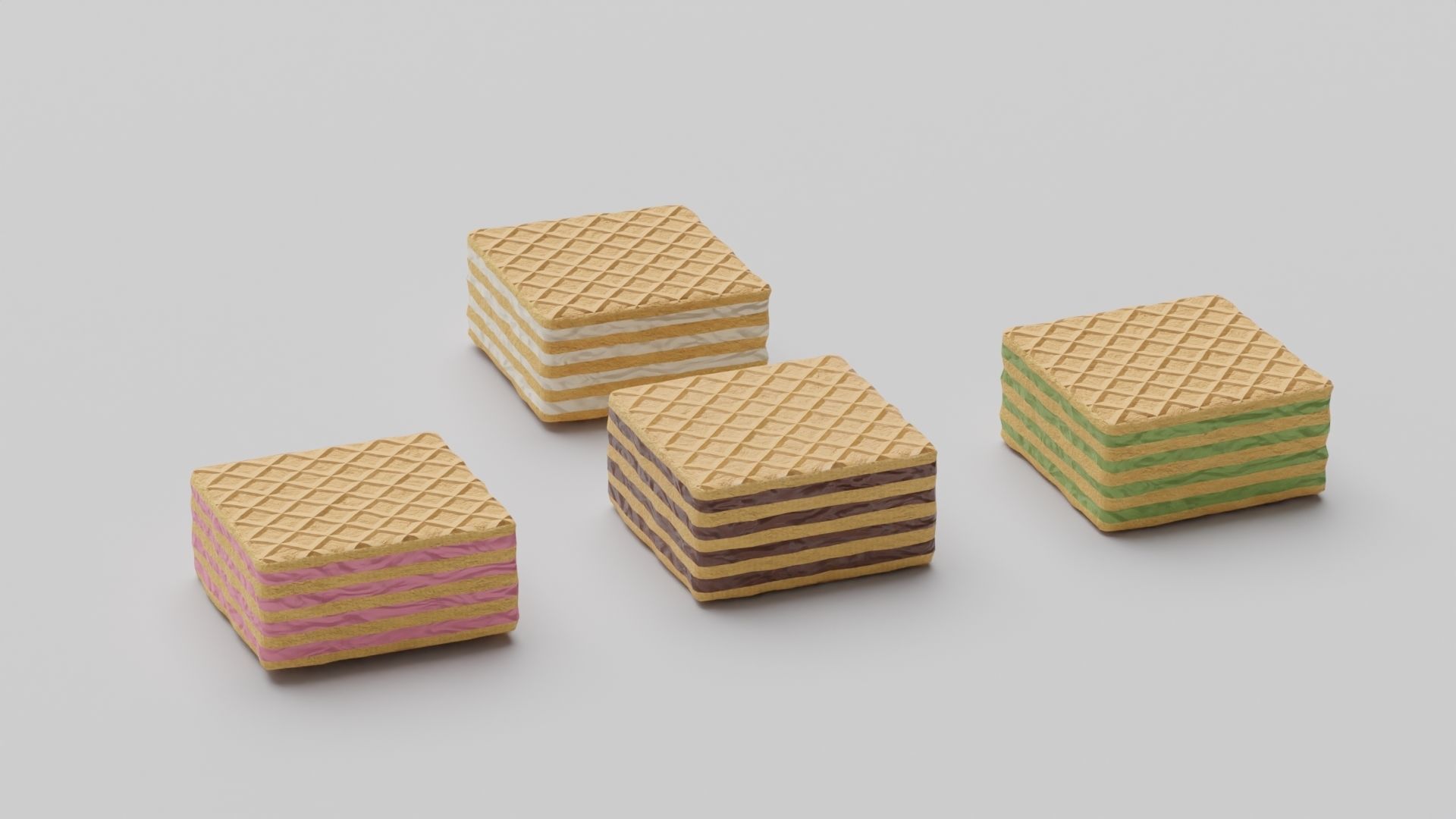 Wafer 4 flavors PBR Low-poly 3D model   Low-poly 3D model_5