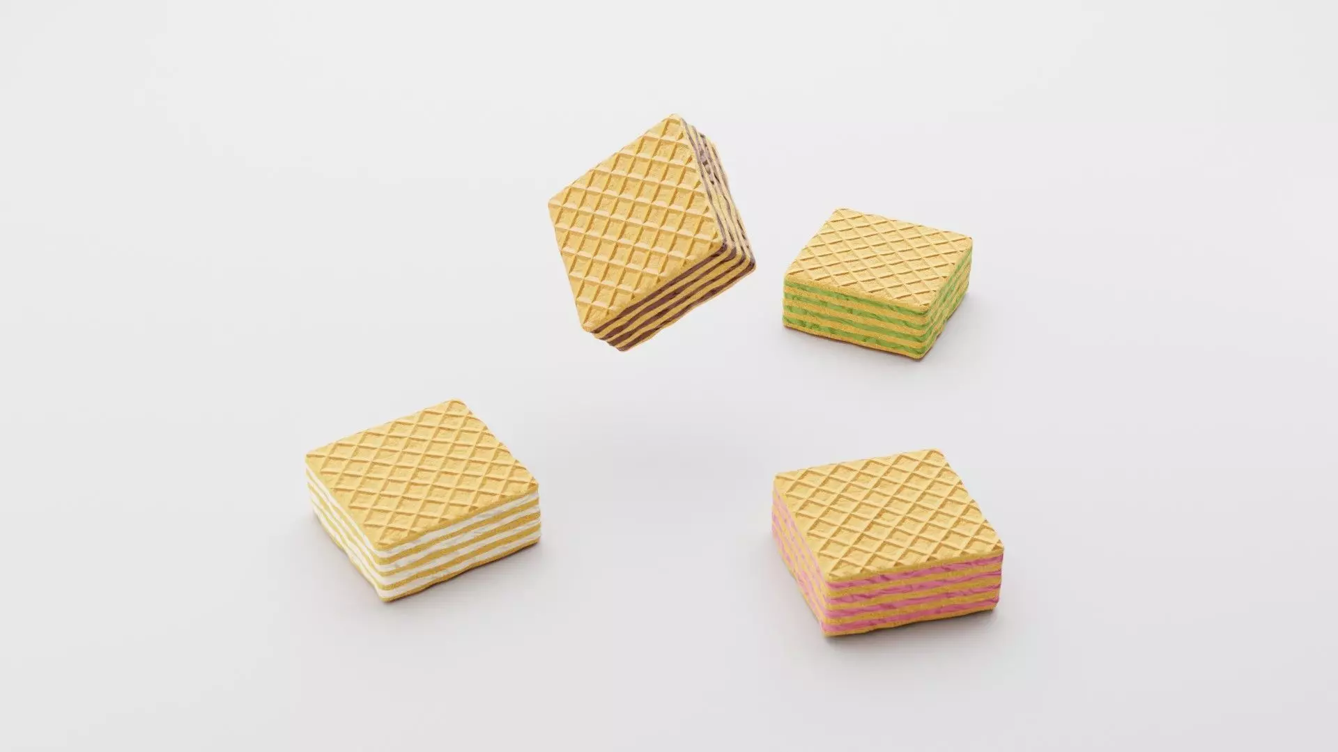Wafer 4 flavors PBR Low-poly 3D model   Low-poly 3D model_0