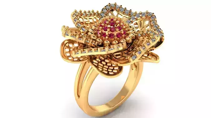 Women Ring 64 3 step flower diamond cluster ring for women