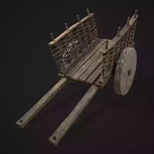 Wooden Cart Planked Hinges Low-poly 3D model