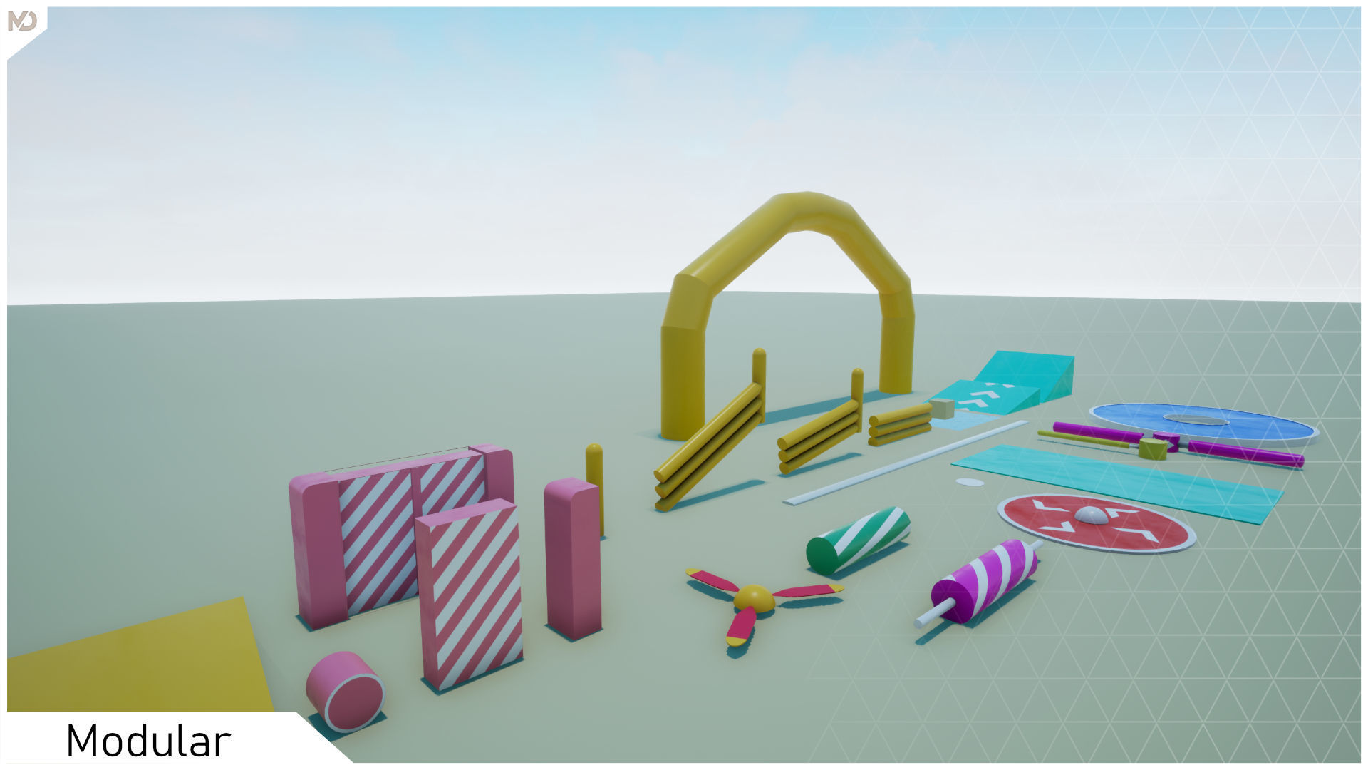 Platform Obstacle Course - Modular and Customizable Low-poly 3D model_8