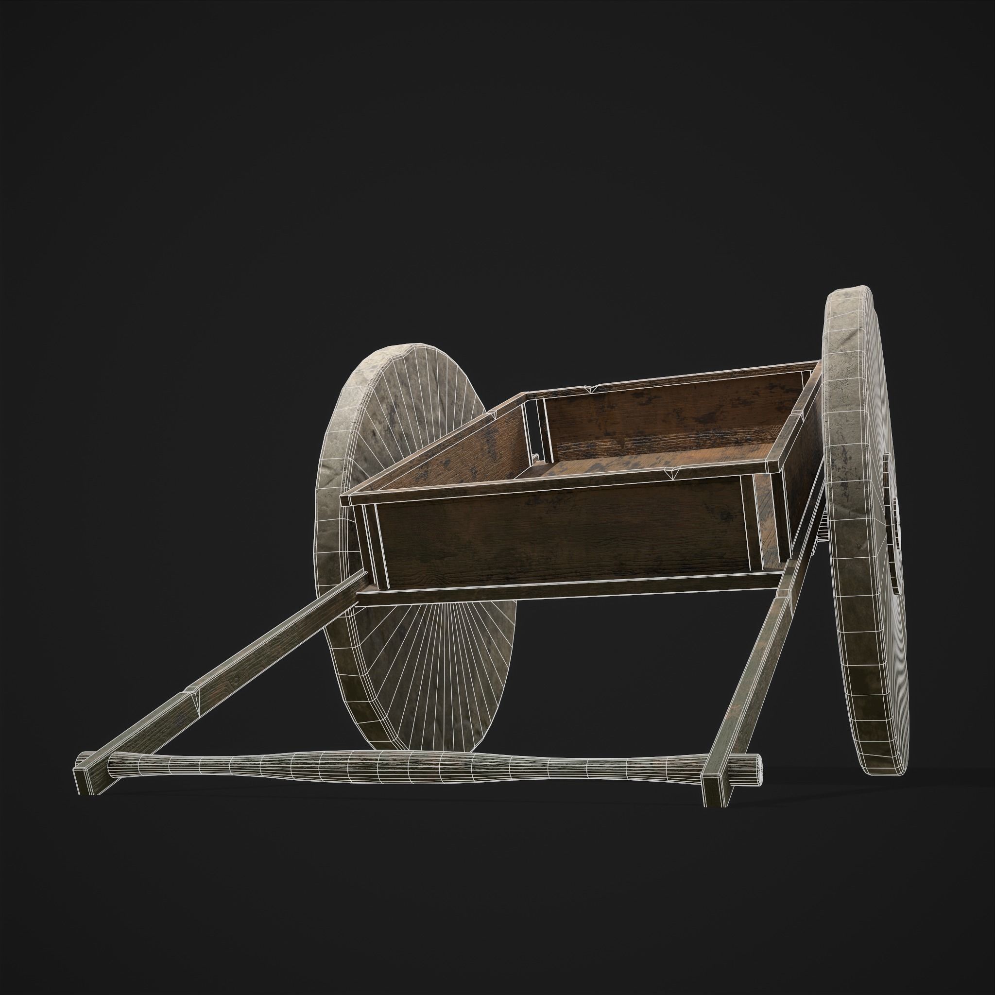Cart Bed Stone Wheeled Low-poly 3D model_24