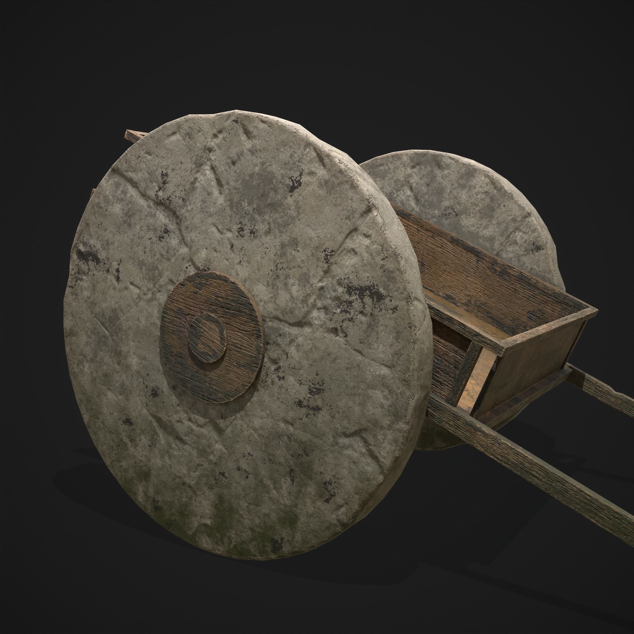Cart Bed Stone Wheeled Low-poly 3D model_25