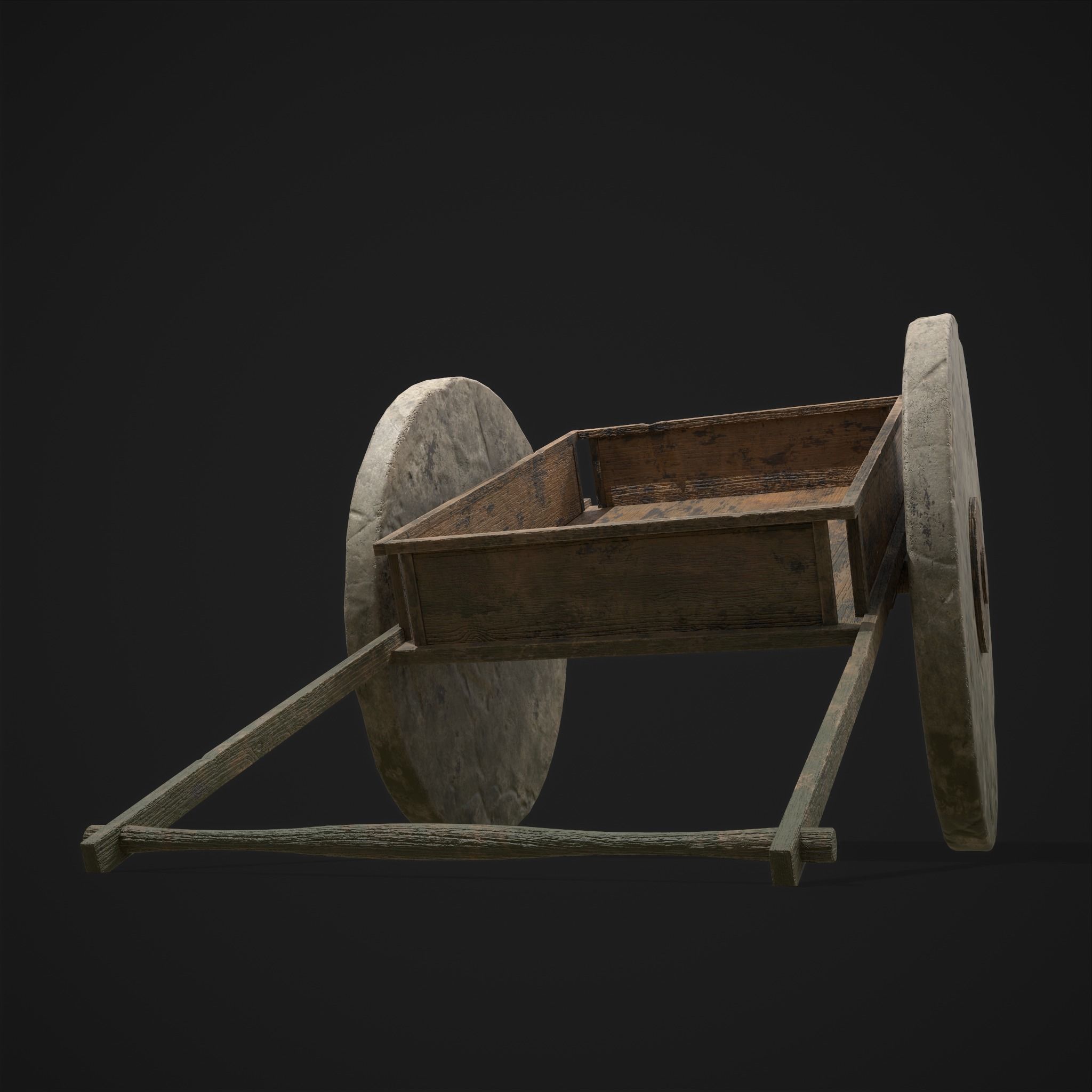 Cart Bed Stone Wheeled Low-poly 3D model_23