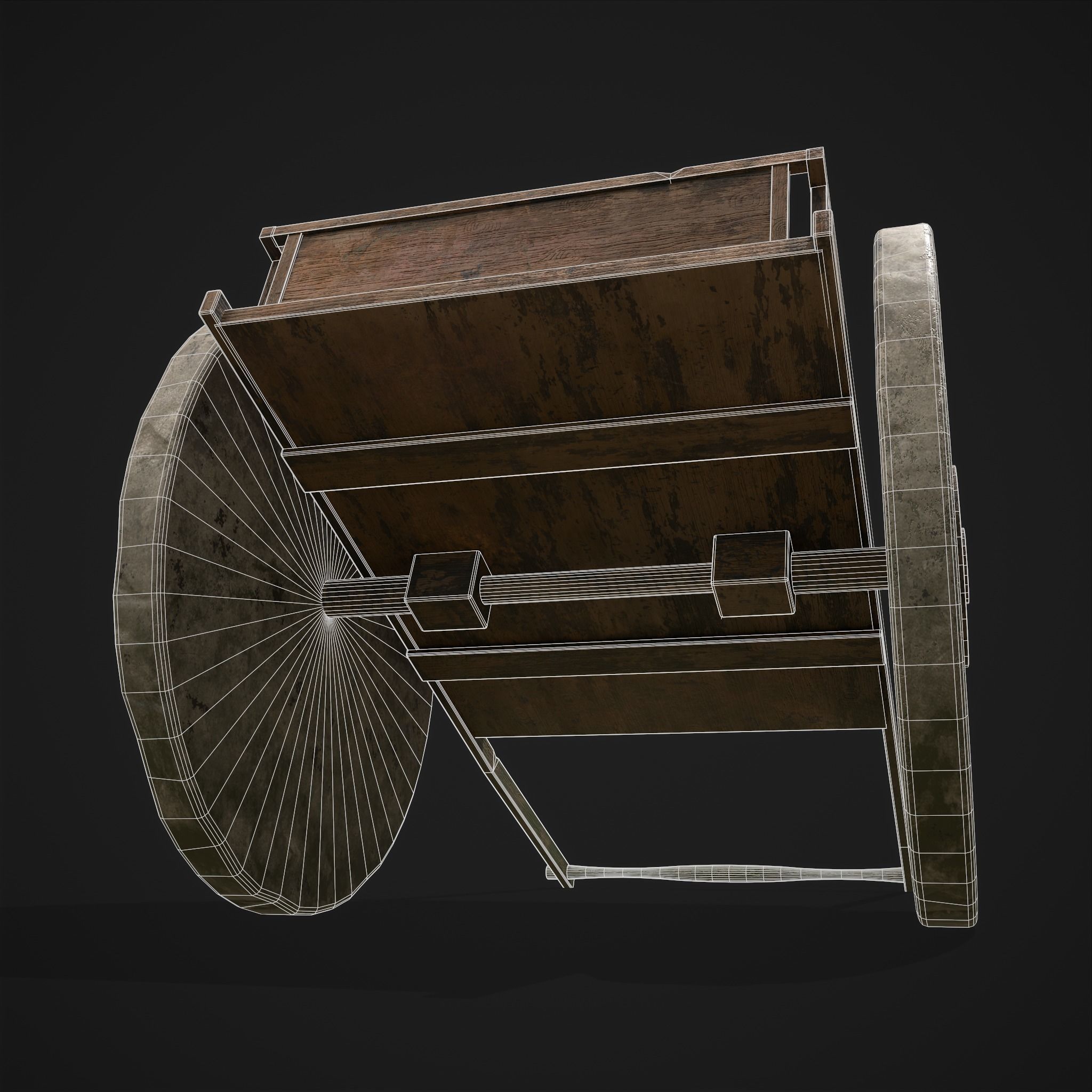 Cart Bed Stone Wheeled Low-poly 3D model_4