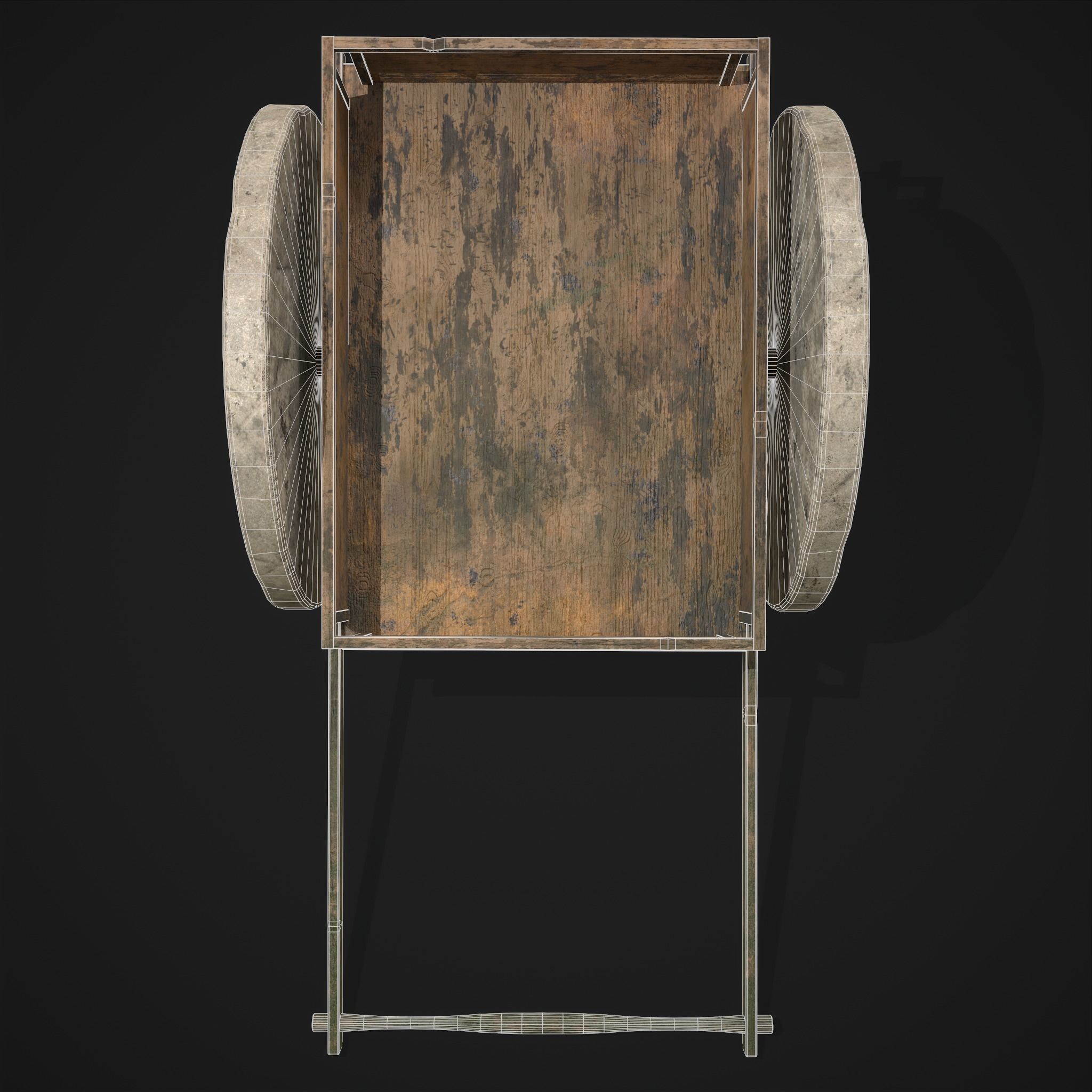 Cart Bed Stone Wheeled Low-poly 3D model_8