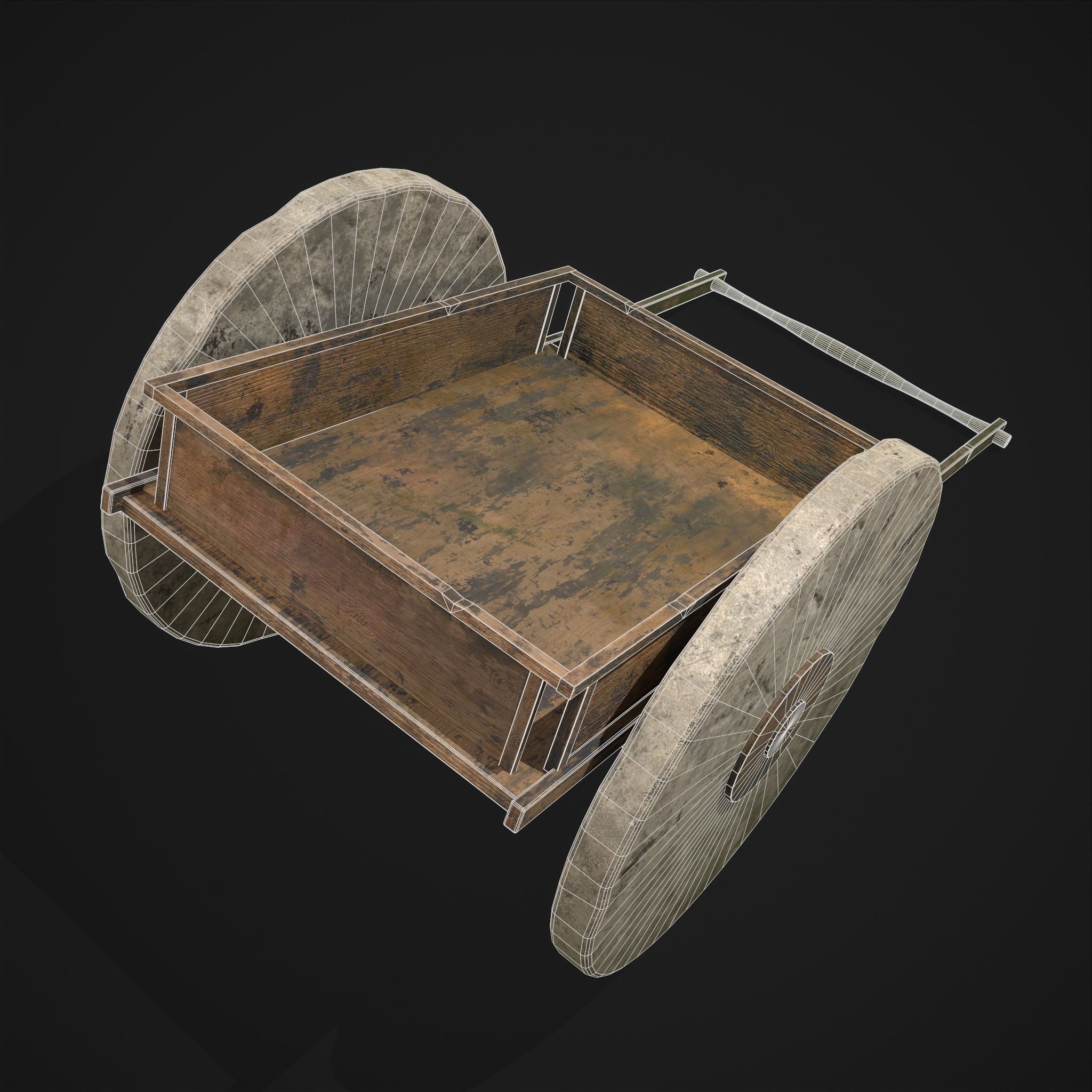 Cart Bed Stone Wheeled Low-poly 3D model_30