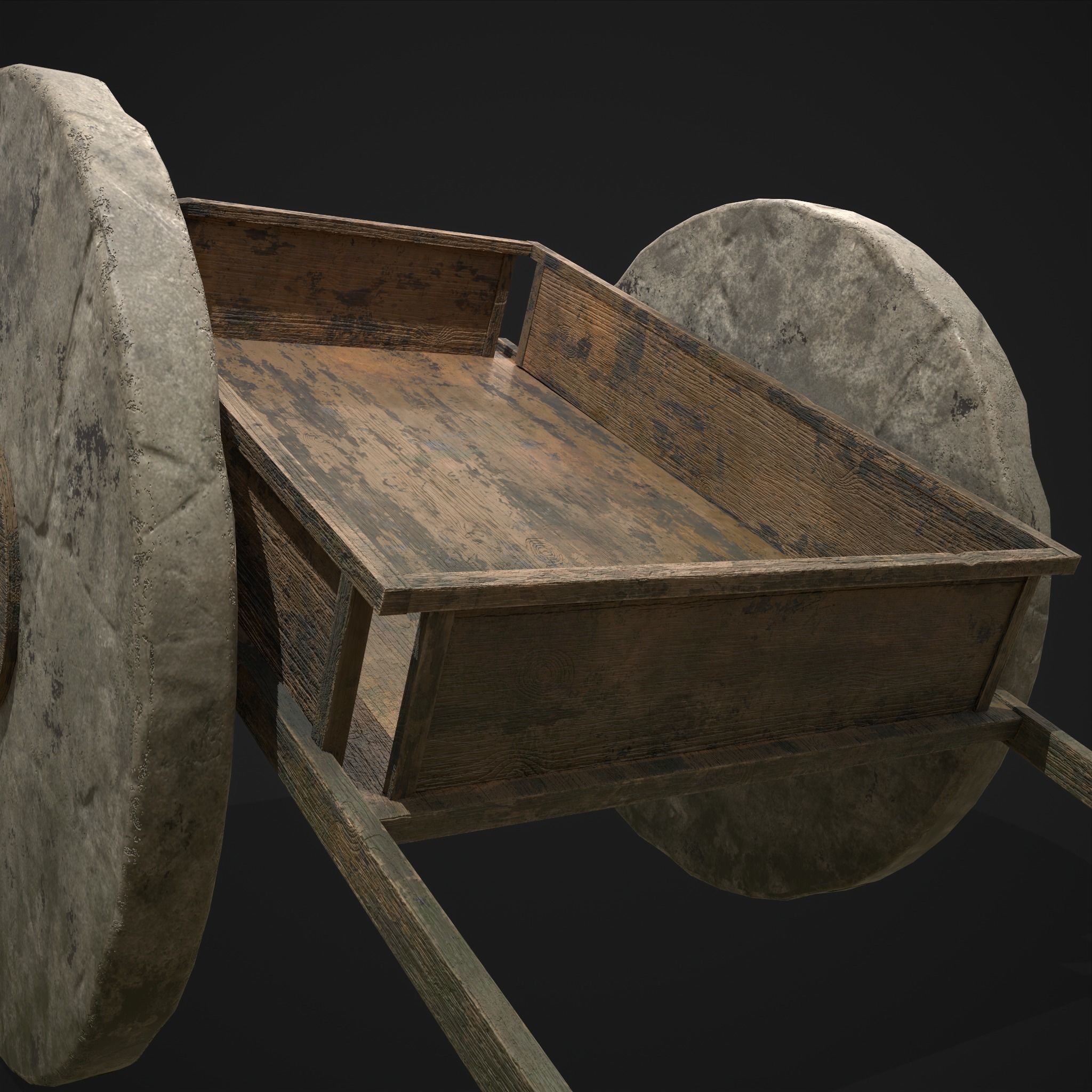 Cart Bed Stone Wheeled Low-poly 3D model_17