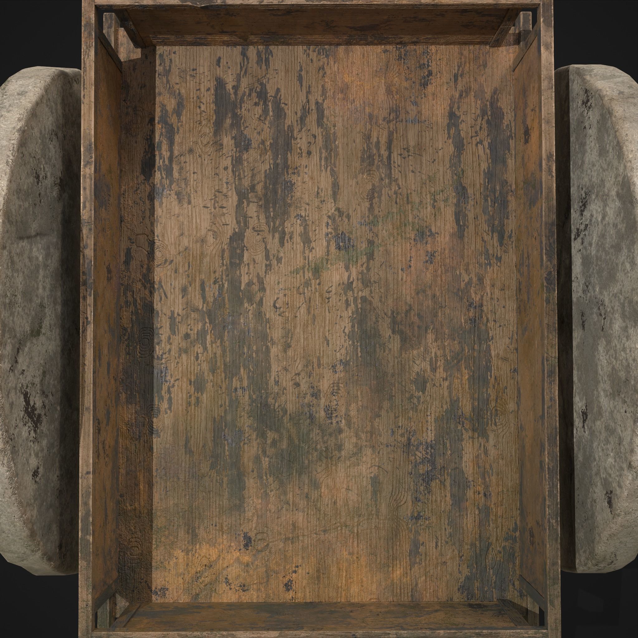 Cart Bed Stone Wheeled Low-poly 3D model_15