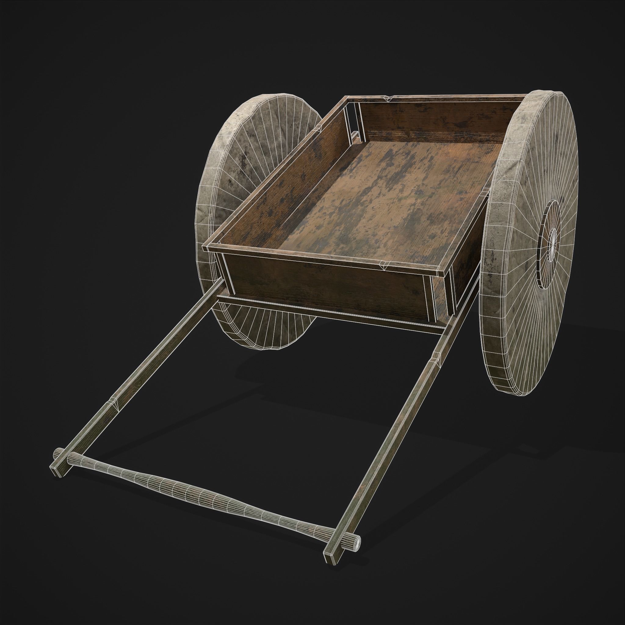 Cart Bed Stone Wheeled Low-poly 3D model_2