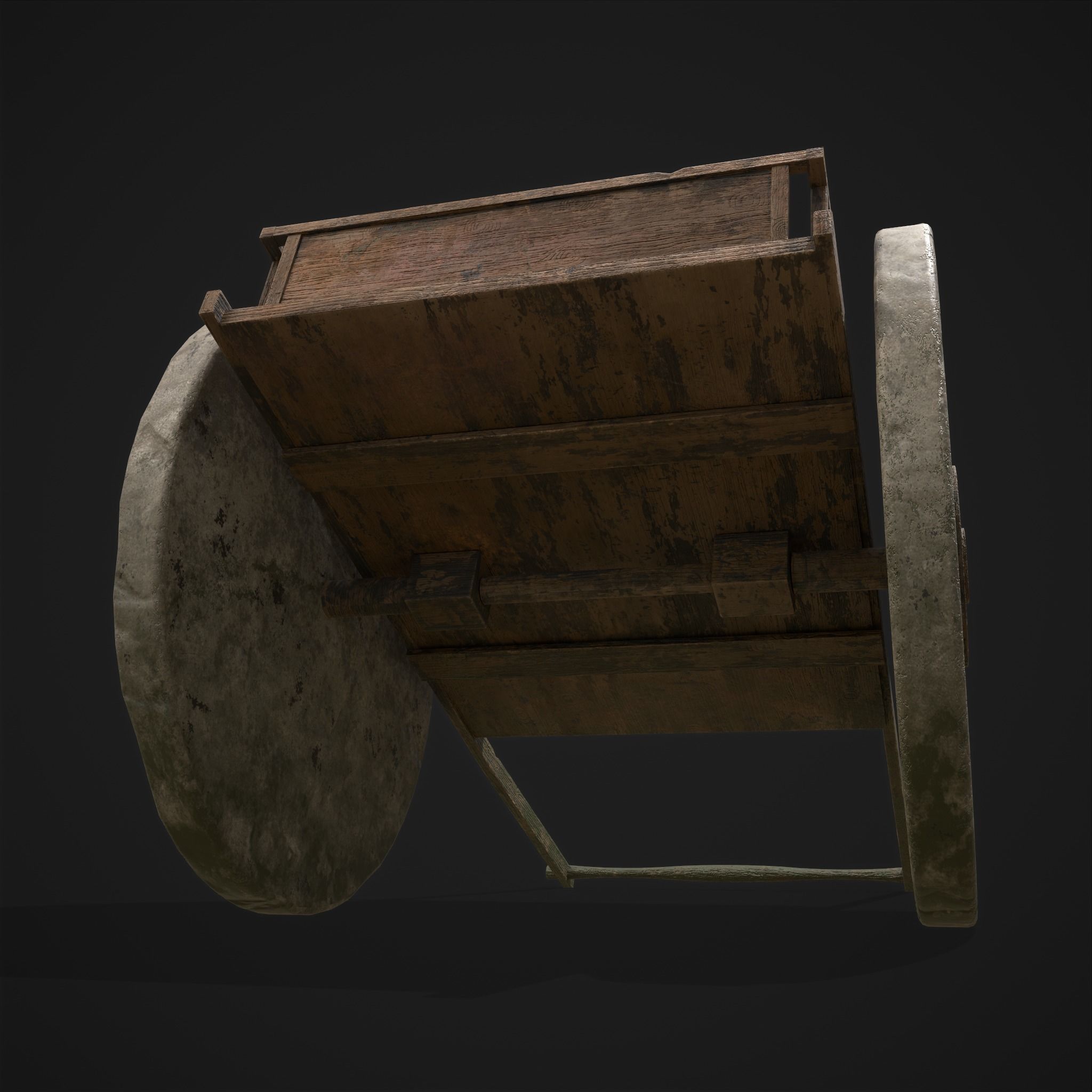 Cart Bed Stone Wheeled Low-poly 3D model_3