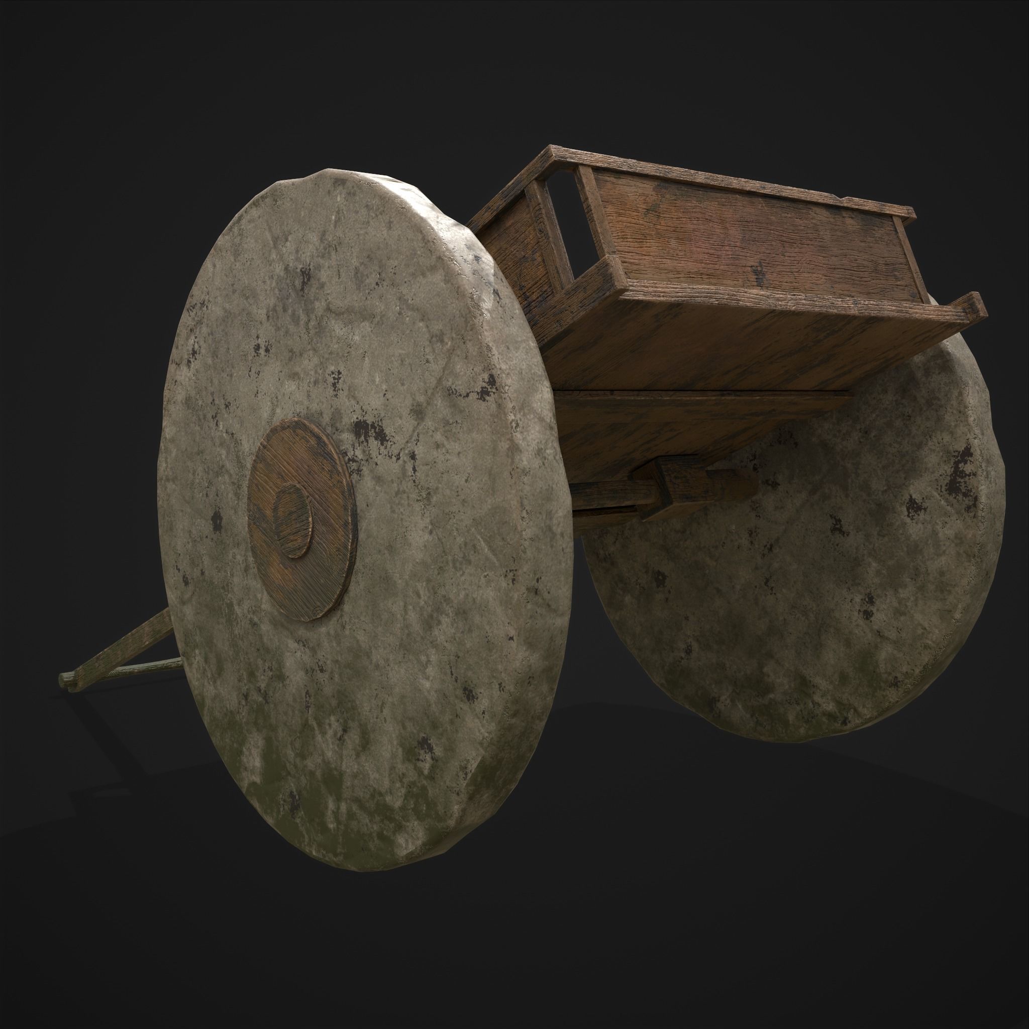 Cart Bed Stone Wheeled Low-poly 3D model_11