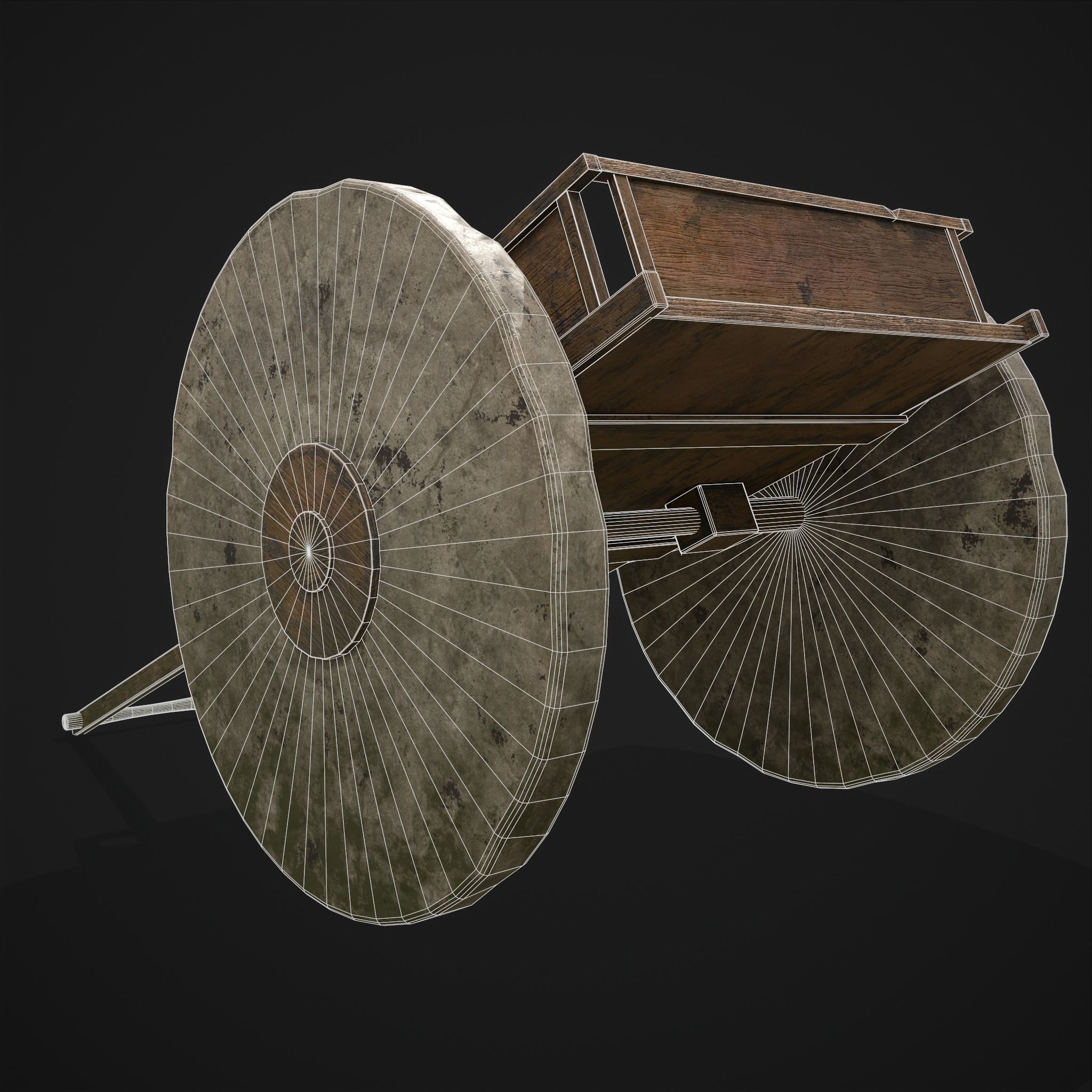 Cart Bed Stone Wheeled Low-poly 3D model_12