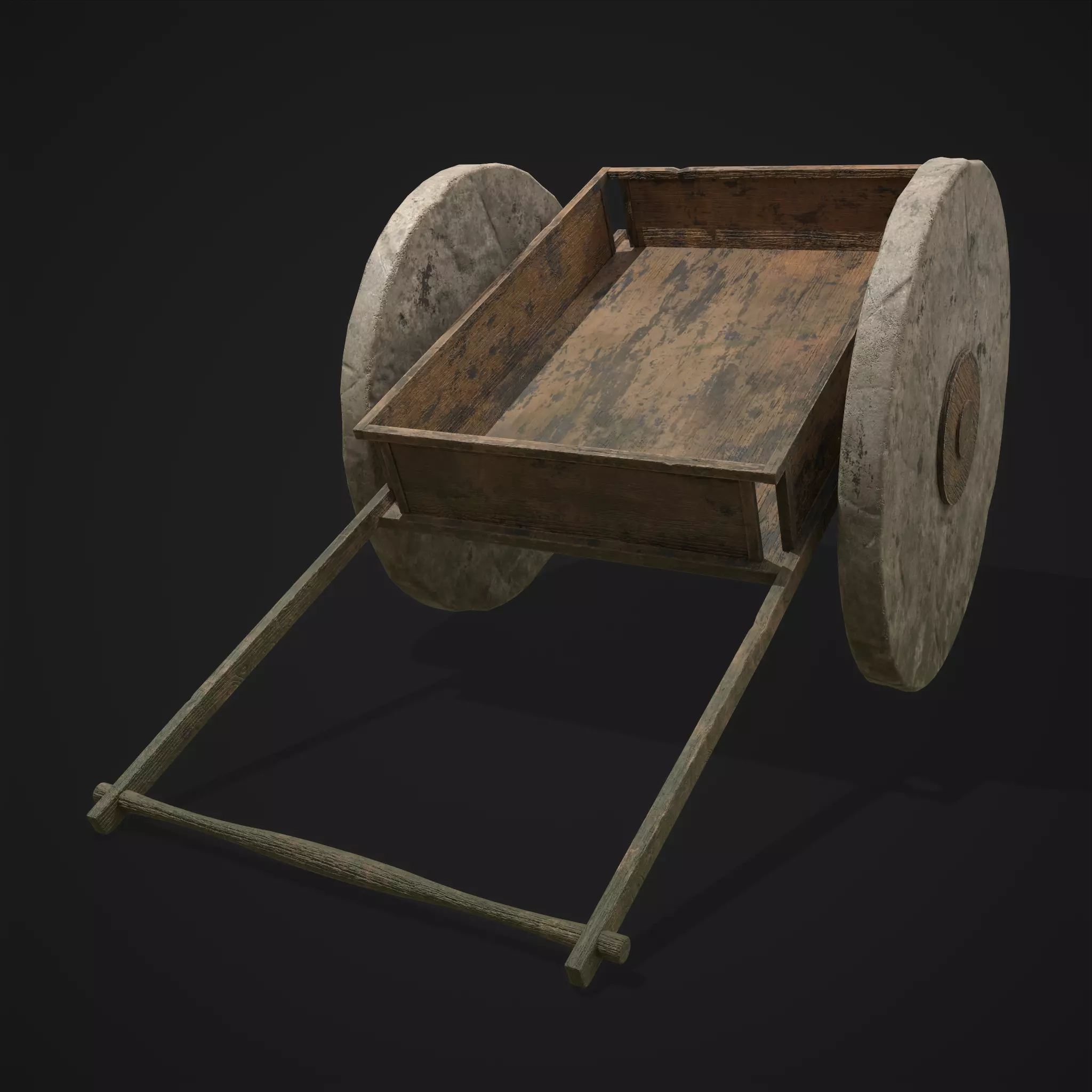 Cart Bed Stone Wheeled Low-poly 3D model_0
