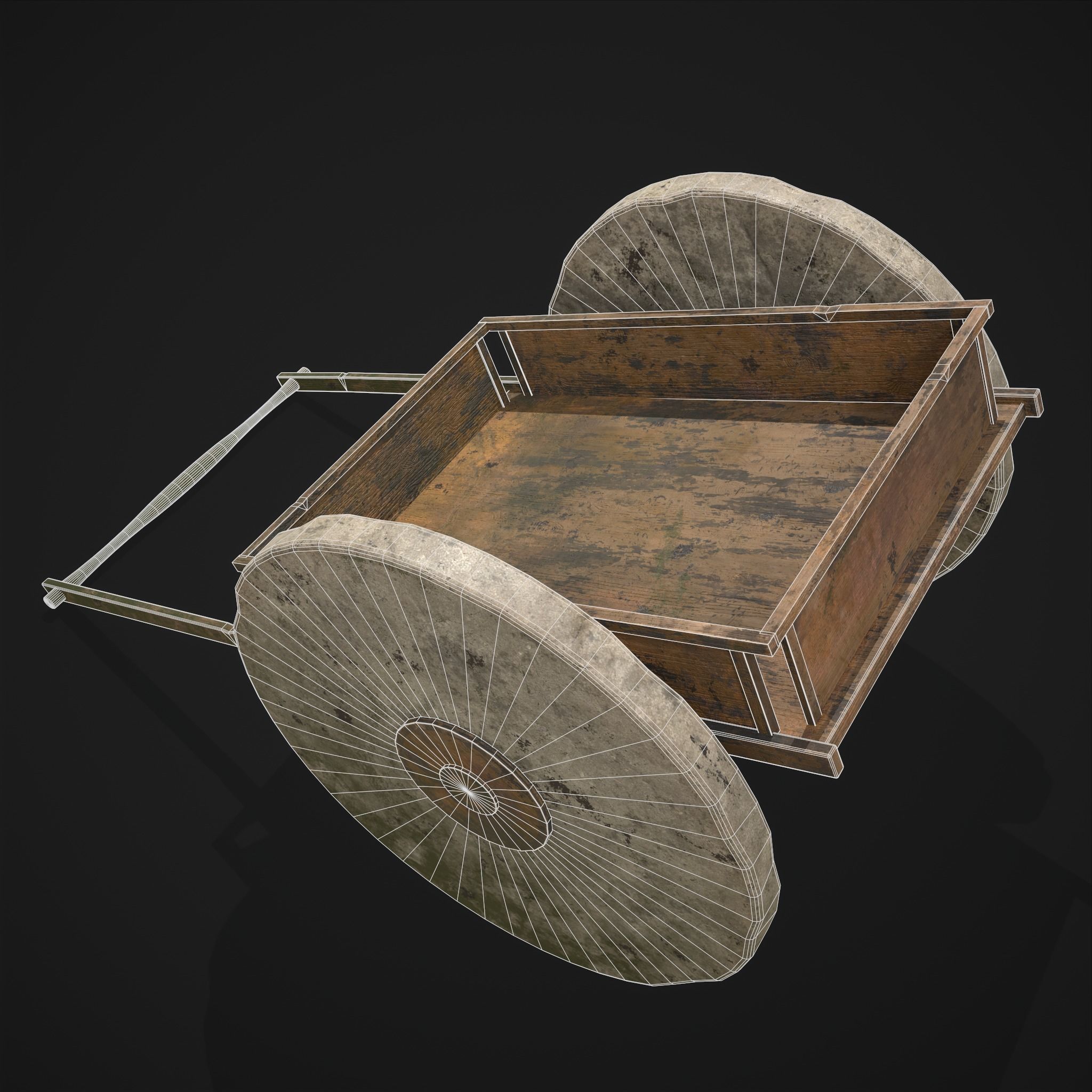 Cart Bed Stone Wheeled Low-poly 3D model_22