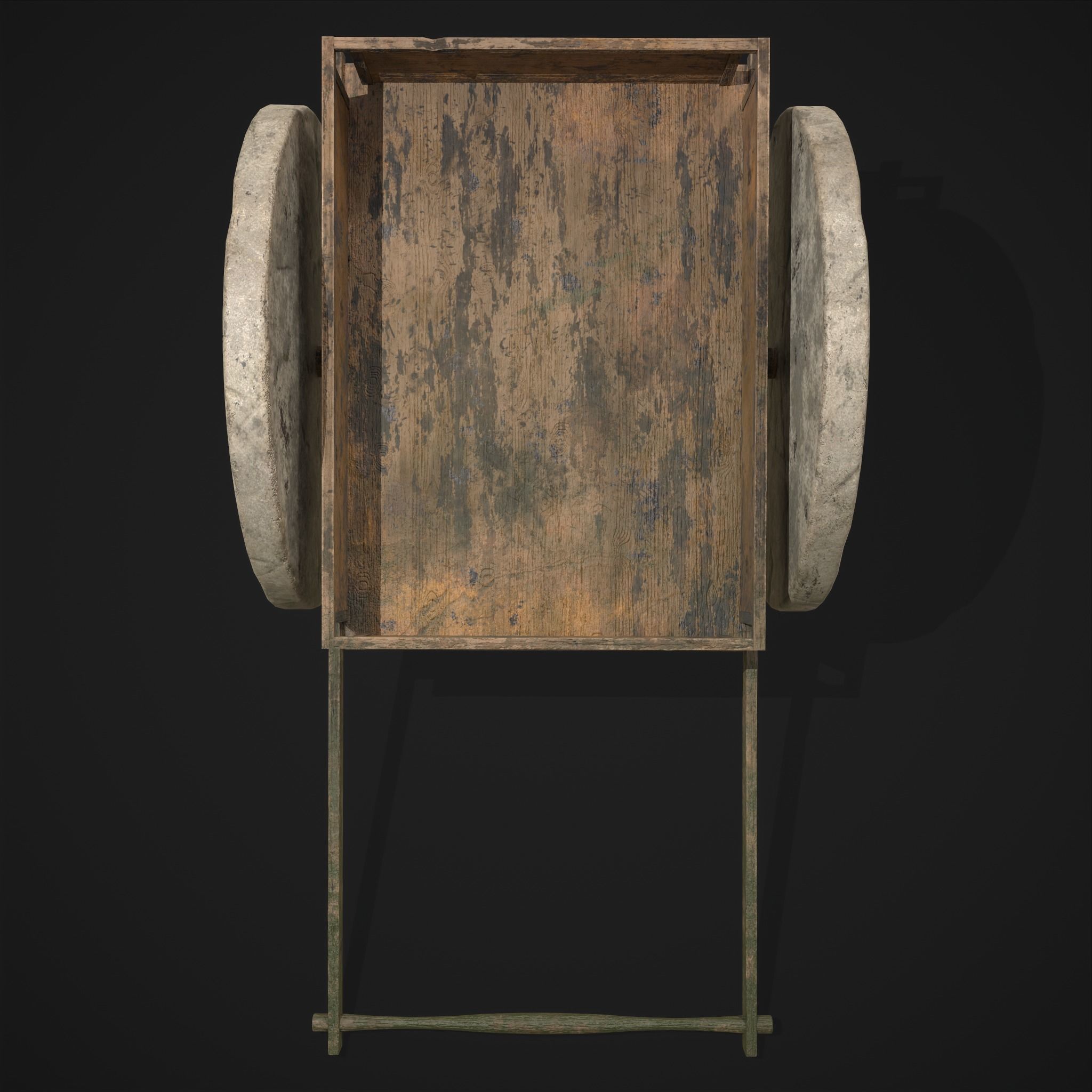 Cart Bed Stone Wheeled Low-poly 3D model_7