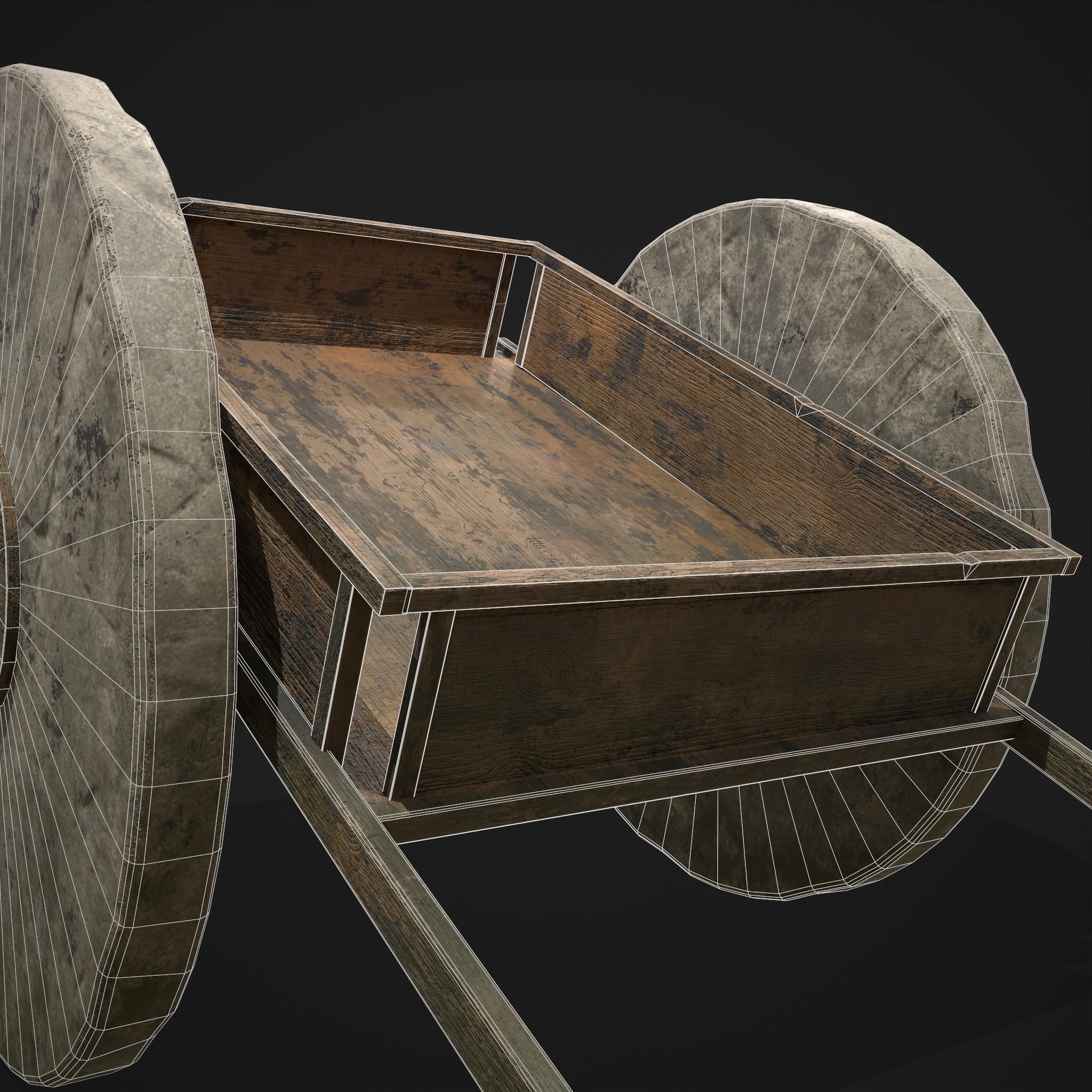 Cart Bed Stone Wheeled Low-poly 3D model_18