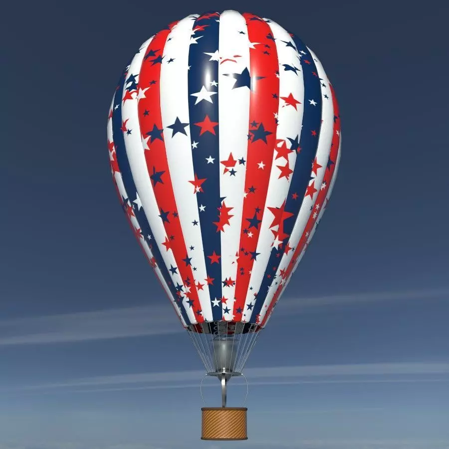 Hot air balloon red blue stars Low-poly 3D model