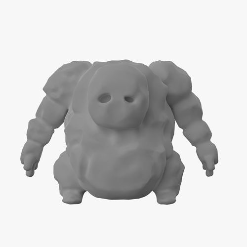 Stone Golem with Triangle Mesh Topology Low-poly 3D model