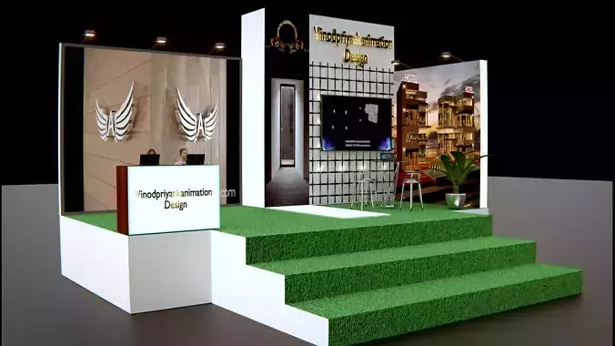 Project 3d stall for Event with tv video Free low-poly 3D model