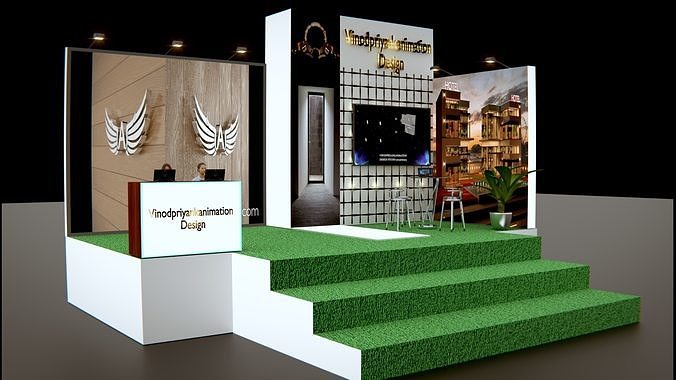  Project  3d stall for Event with tv  video Free low-poly 3D model
