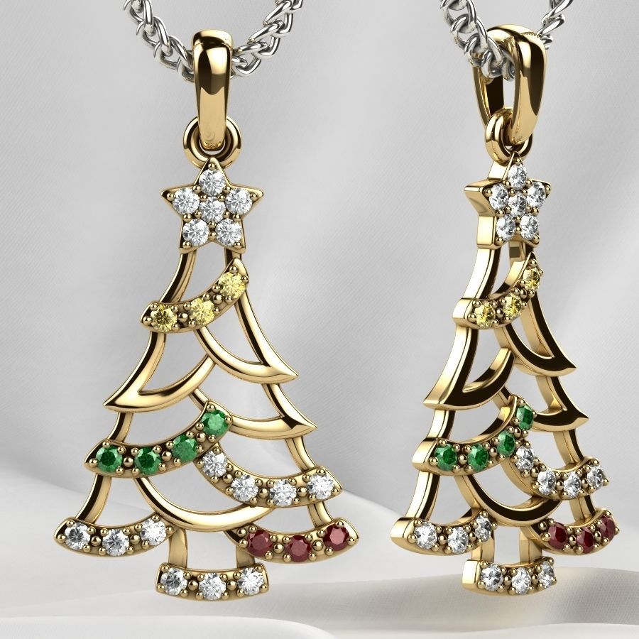 Low Weight Christmas Tree Gold Pendant 3D print model_9