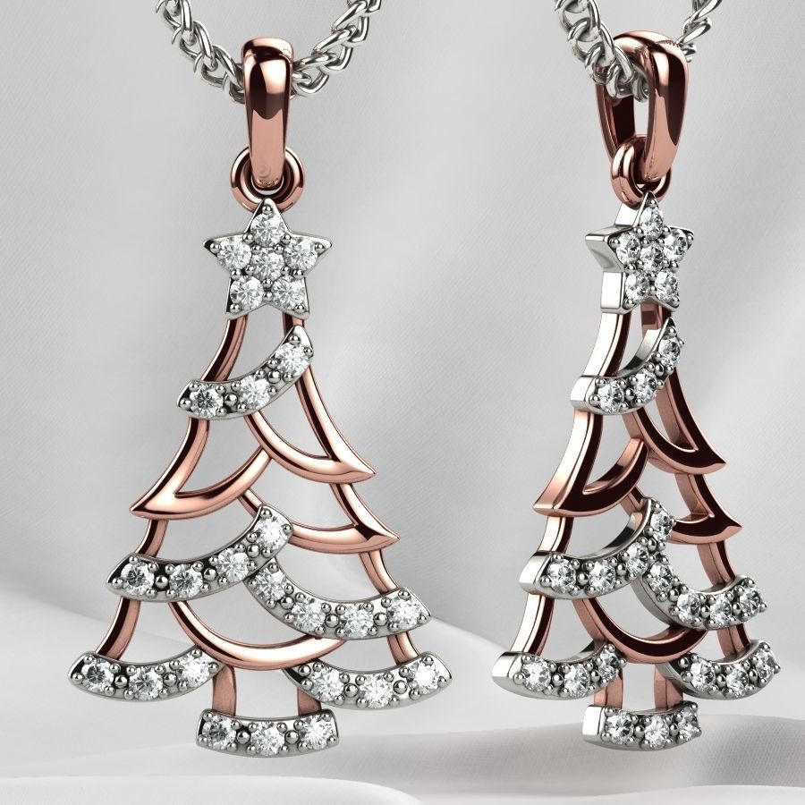 Low Weight Christmas Tree Gold Pendant 3D print model_7