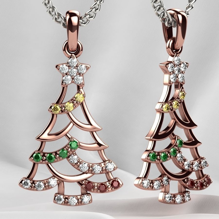 Low Weight Christmas Tree Gold Pendant 3D print model_5