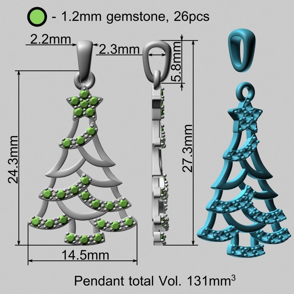 Low Weight Christmas Tree Gold Pendant 3D print model_21