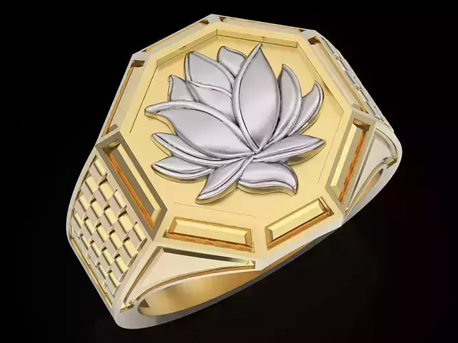 Lotus man ring Sculpture jewelry Gold 