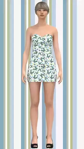 Ladies off shoulder dress Low-poly 3D model