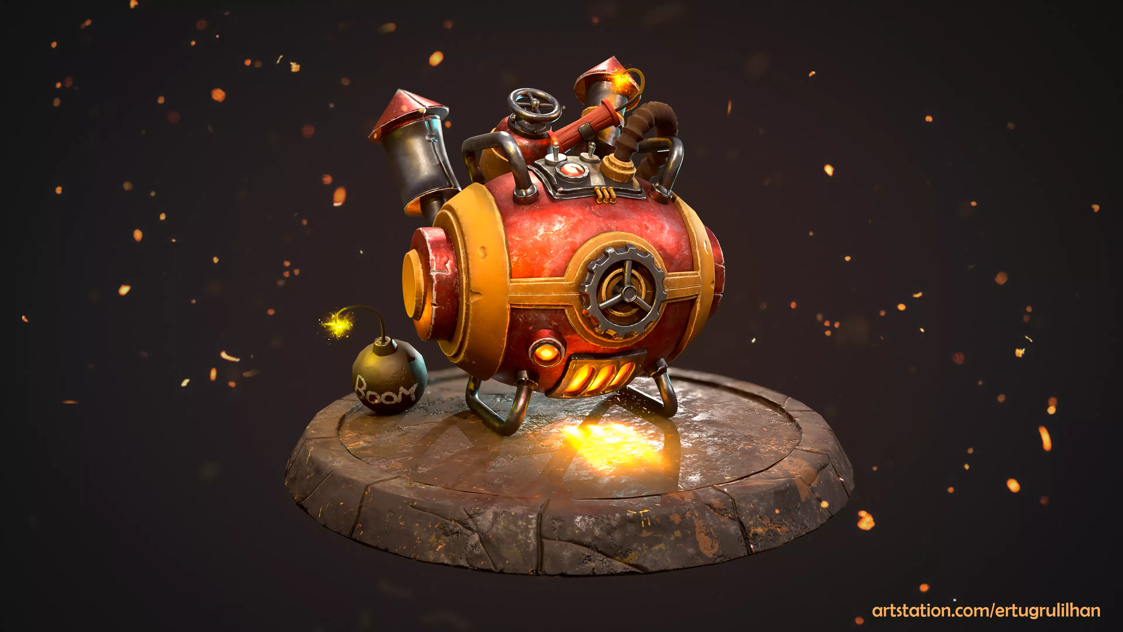 Bomb Game Ready steam engine Low-poly 3D model