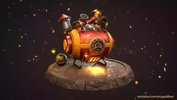 Bomb Game Ready steam engine Low-poly 3D model