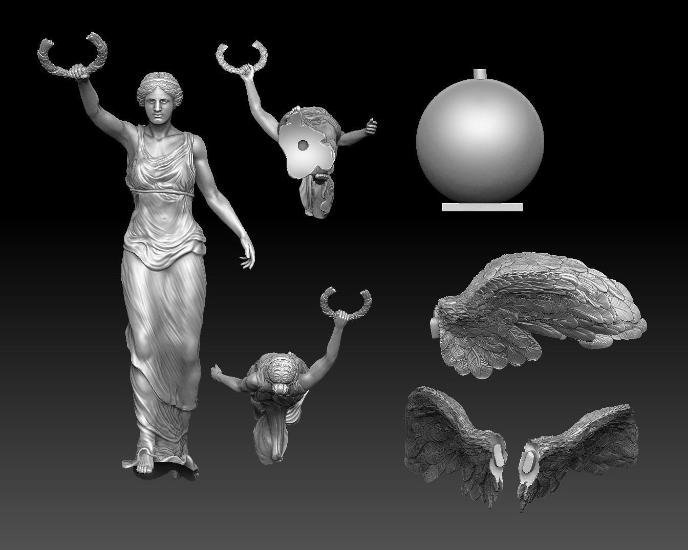 victory winged nikh sculpture  3D print model_4