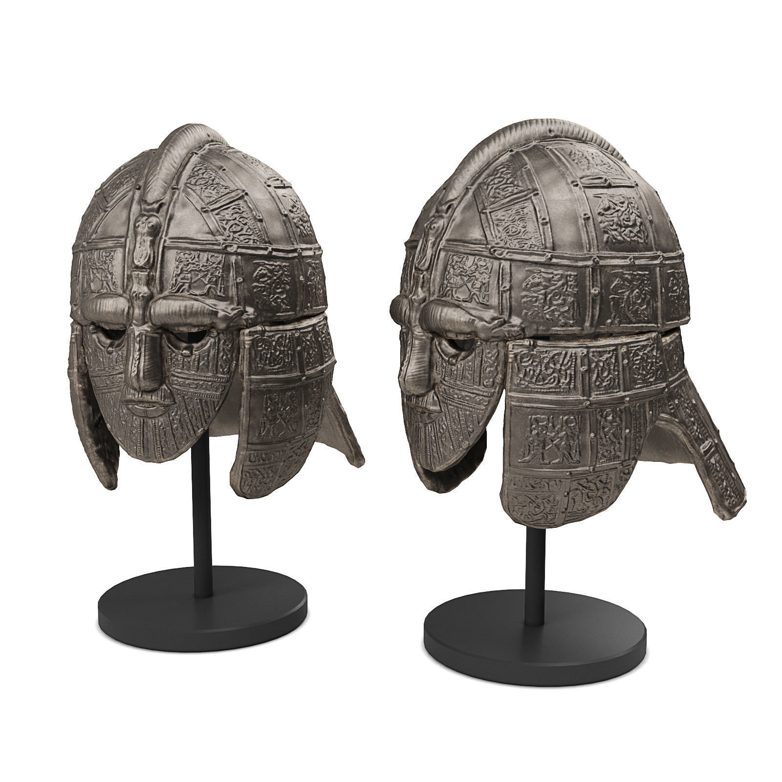 Medieval european warrior helmet Low-poly 3D model_2