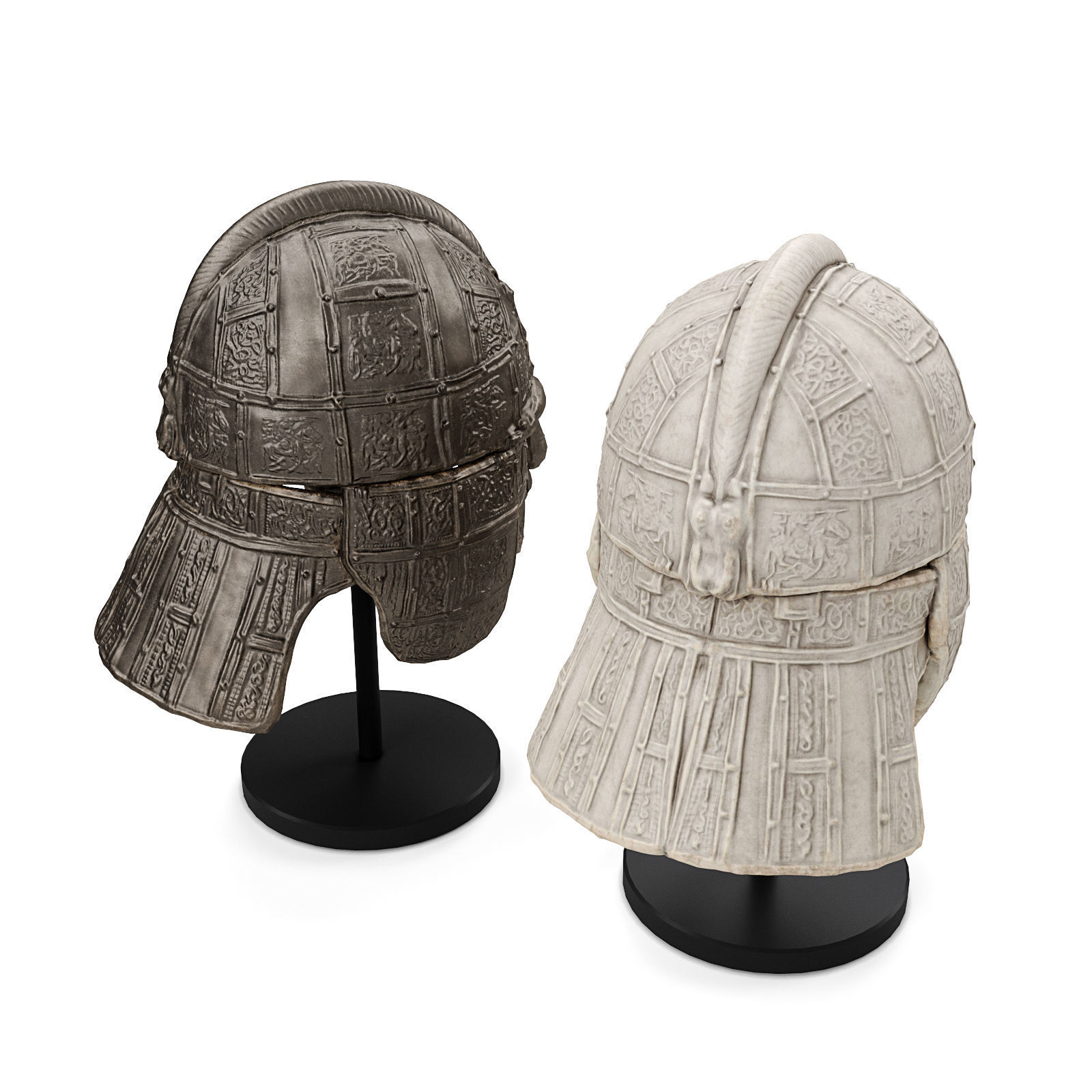 Medieval european warrior helmet Low-poly 3D model_3