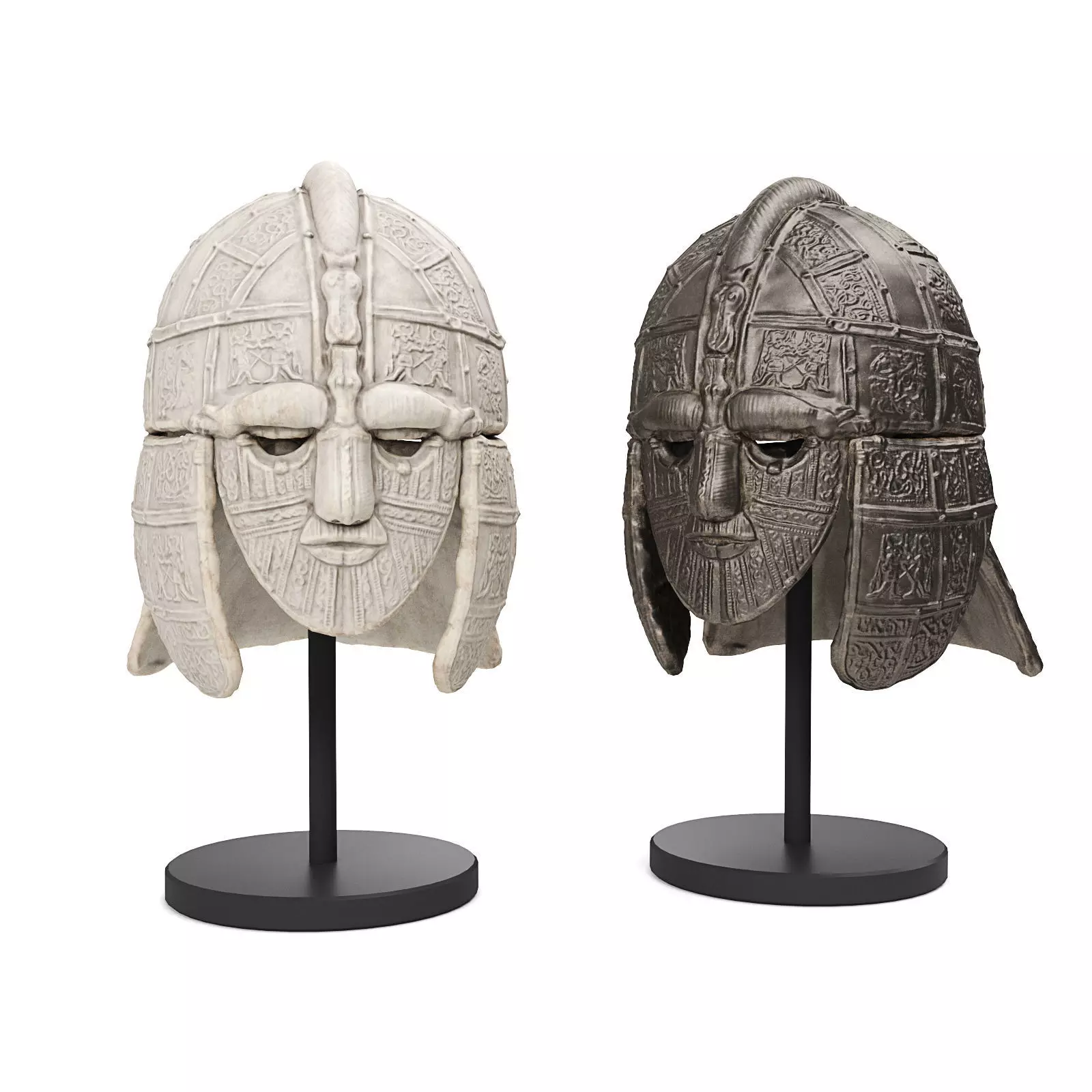 Medieval european warrior helmet Low-poly 3D model_0