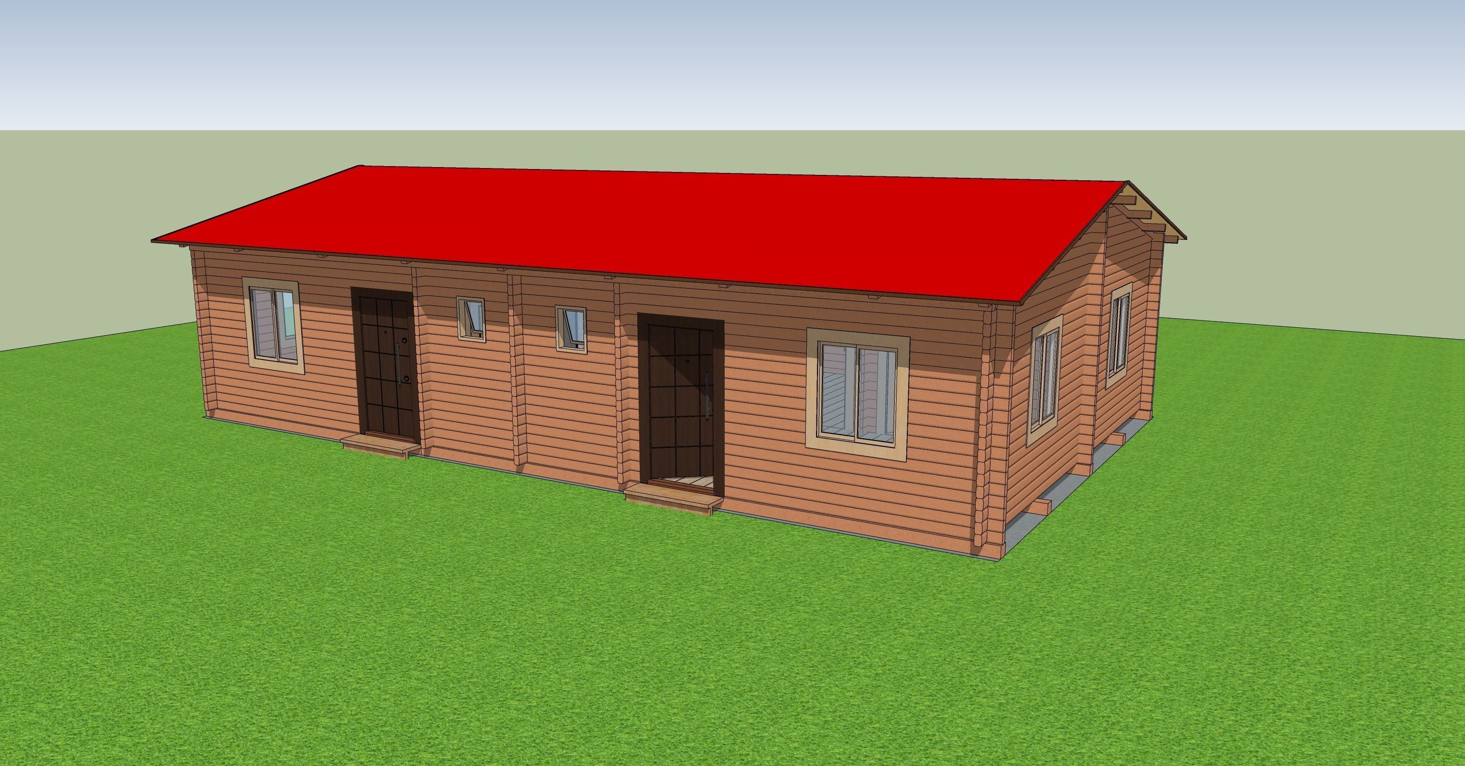 Wooden Double House 3D model_1