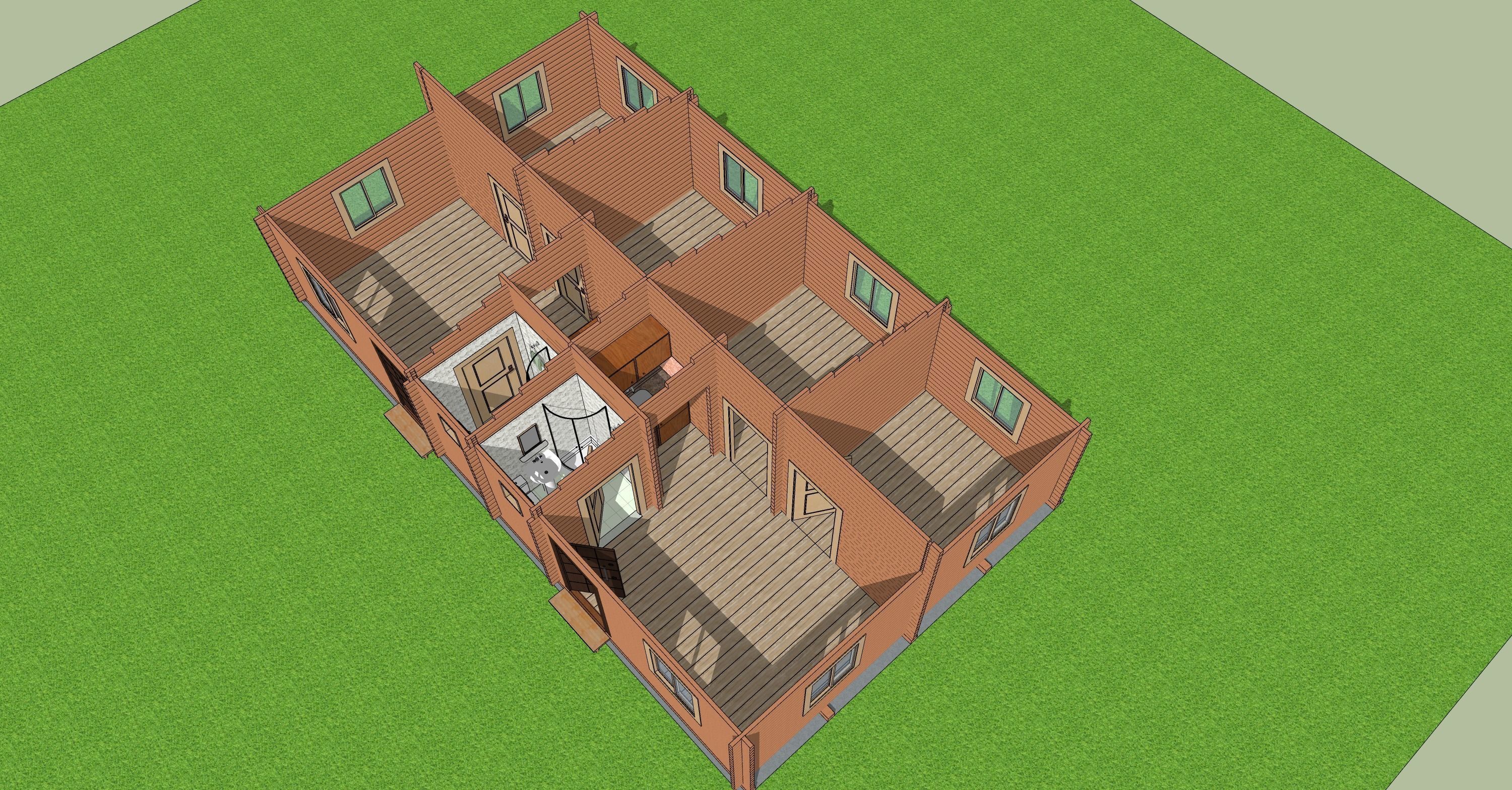Wooden Double House 3D model_4